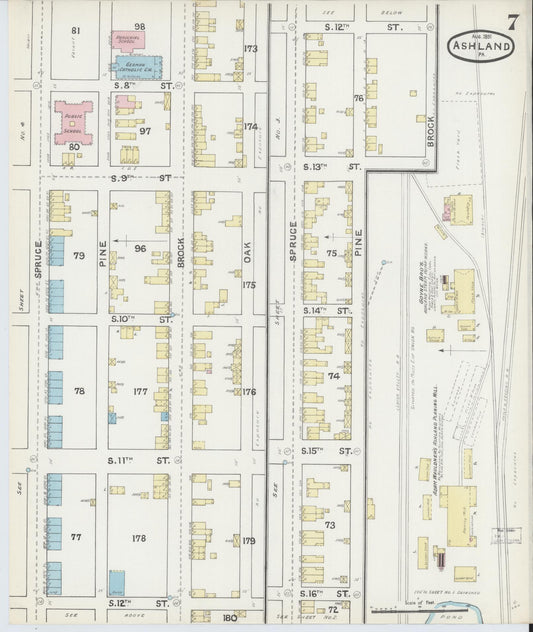 Sanborn Fire Insurance Map from Ashland, Schuylkill County, Pennsylvania (1891), Sheet #0007 - Historic Sanborn Fire Insurance Map Print, vintage old map wall art, antique decor, genealogy gift, Pennsylvania Pennsylvania map