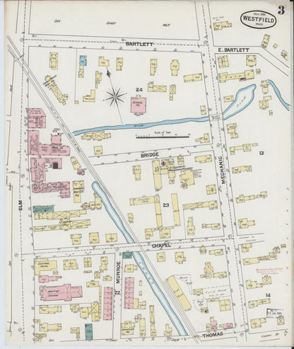Sanborn Fire Insurance Map from Westfield, Hampden County, Massachusetts (1889), Sheet #0003 - Historic Sanborn Fire Insurance Map Print, vintage old map wall art, antique decor, genealogy gift, Massachusetts Massachusetts map