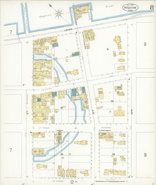 Sanborn Fire Insurance Map from Hoquiam, Grays Harbor County, Washington (1902), Sheet #0008 - Historic Sanborn Fire Insurance Map Print, vintage old map wall art, antique decor, genealogy gift, Washington Washington map
