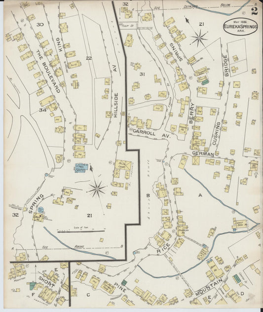 Sanborn Fire Insurance Map from Eureka Springs, Carroll County, Arkansas (1886), Sheet #0002 - Historic Sanborn Fire Insurance Map Print, vintage old map wall art, antique decor, genealogy gift, Arkansas Arkansas map