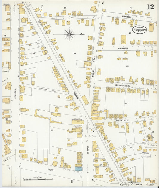 Sanborn Fire Insurance Map from New Bern, Craven County, North Carolina (1908), Sheet #0012 - Historic Sanborn Fire Insurance Map Print, vintage old map wall art, antique decor, genealogy gift, North Carolina North Carolina map