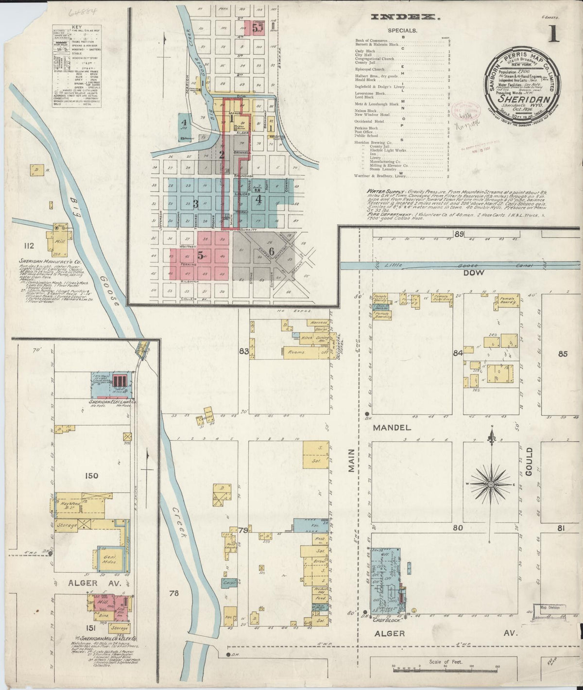 Sanborn Fire Insurance Map from Sheridan, Sheridan County, Wyoming (1896), Sheet #0001 - Historic Sanborn Fire Insurance Map Print, vintage old map wall art, antique decor, genealogy gift, Wyoming Wyoming map