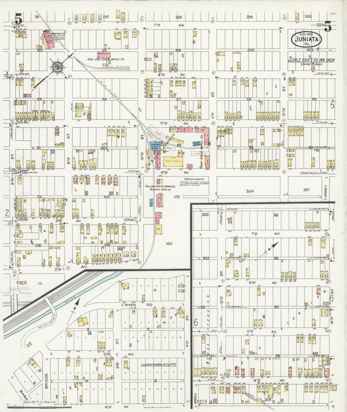 Sanborn Fire Insurance Map from Juniata, Blair County, Pennsylvania (1925), Sheet #0005 - Historic Sanborn Fire Insurance Map Print, vintage old map wall art, antique decor, genealogy gift, Pennsylvania Pennsylvania map