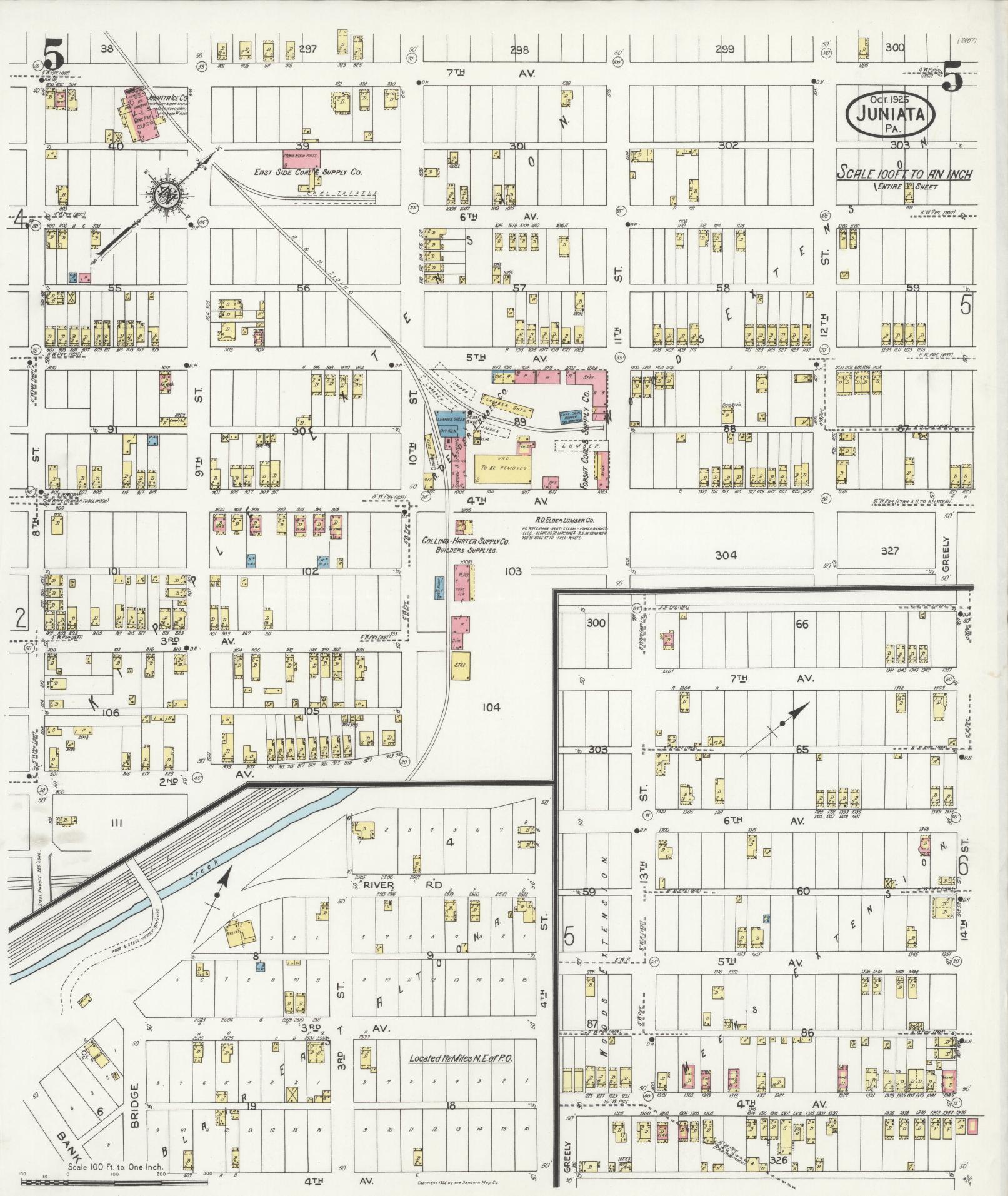 Sanborn Fire Insurance Map from Juniata, Blair County, Pennsylvania (1925), Sheet #0005 - Historic Sanborn Fire Insurance Map Print, vintage old map wall art, antique decor, genealogy gift, Pennsylvania Pennsylvania map