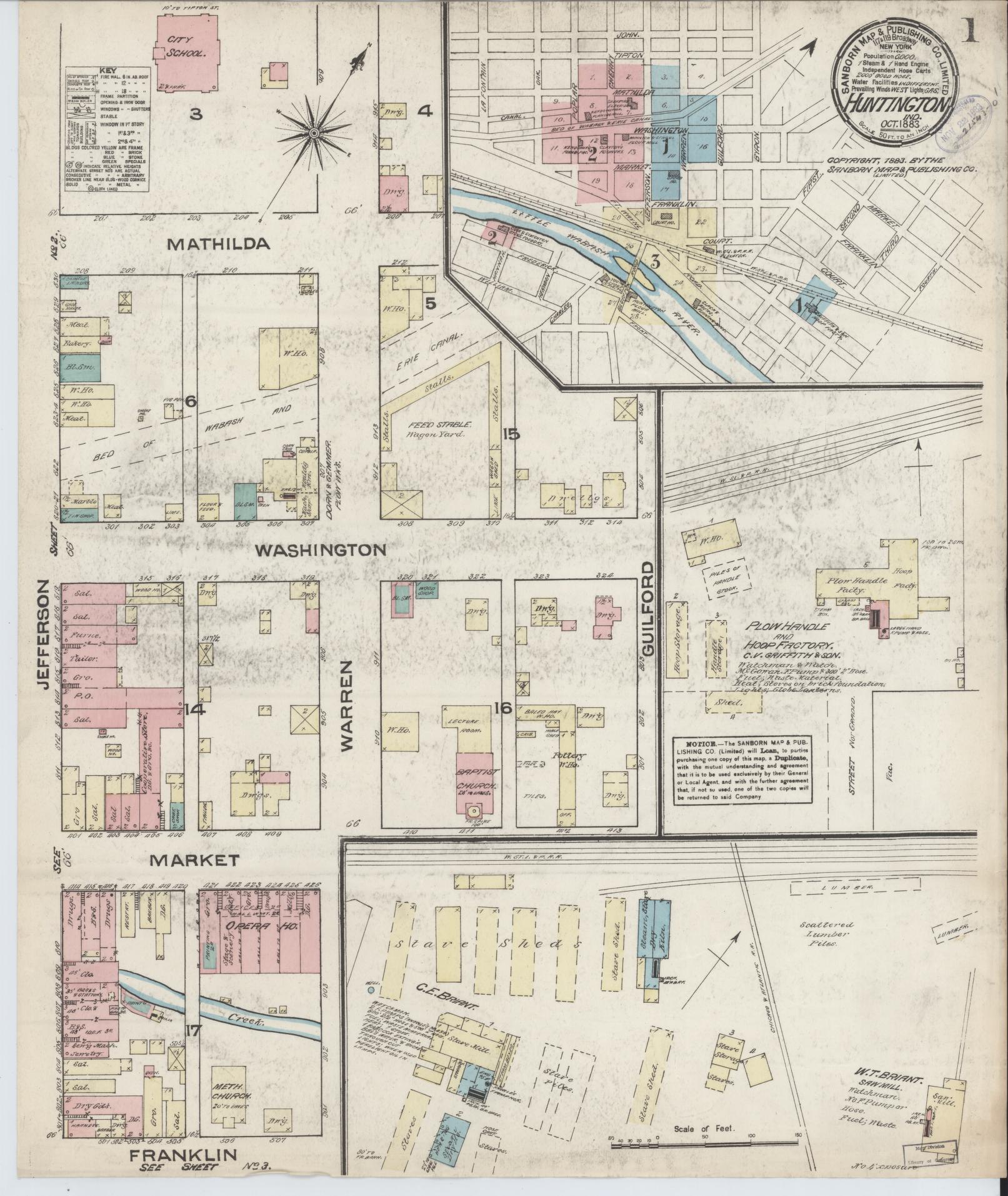 Sanborn Fire Insurance Map from Huntington, Huntington County, Indiana. (1883) – Historic Sanborn Fire Insurance Map Print