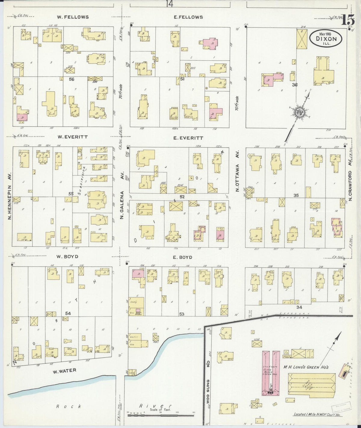 Sanborn Fire Insurance Map from Dixon, Lee County, Illinois (1910), Sheet #0015 - Historic Sanborn Fire Insurance Map Print, vintage old map wall art, antique decor, genealogy gift, Illinois Illinois map