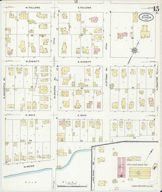 Sanborn Fire Insurance Map from Dixon, Lee County, Illinois (1910), Sheet #0015 - Historic Sanborn Fire Insurance Map Print, vintage old map wall art, antique decor, genealogy gift, Illinois Illinois map