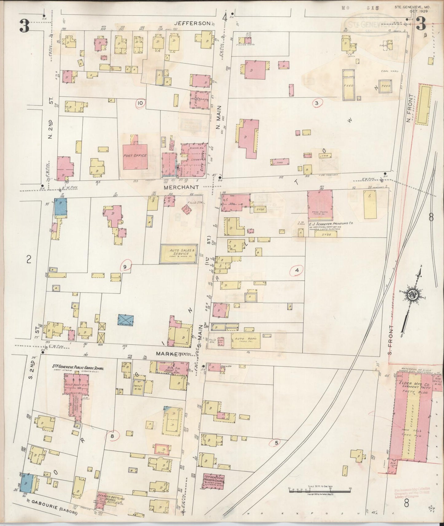 Sanborn Fire Insurance Map from Sainte Genevieve, Saint Genevieve County, Missouri (1945), Sheet #0003 - Complete Map Set gallery image, historic Sanborn map, vintage wall art, Missouri Missouri