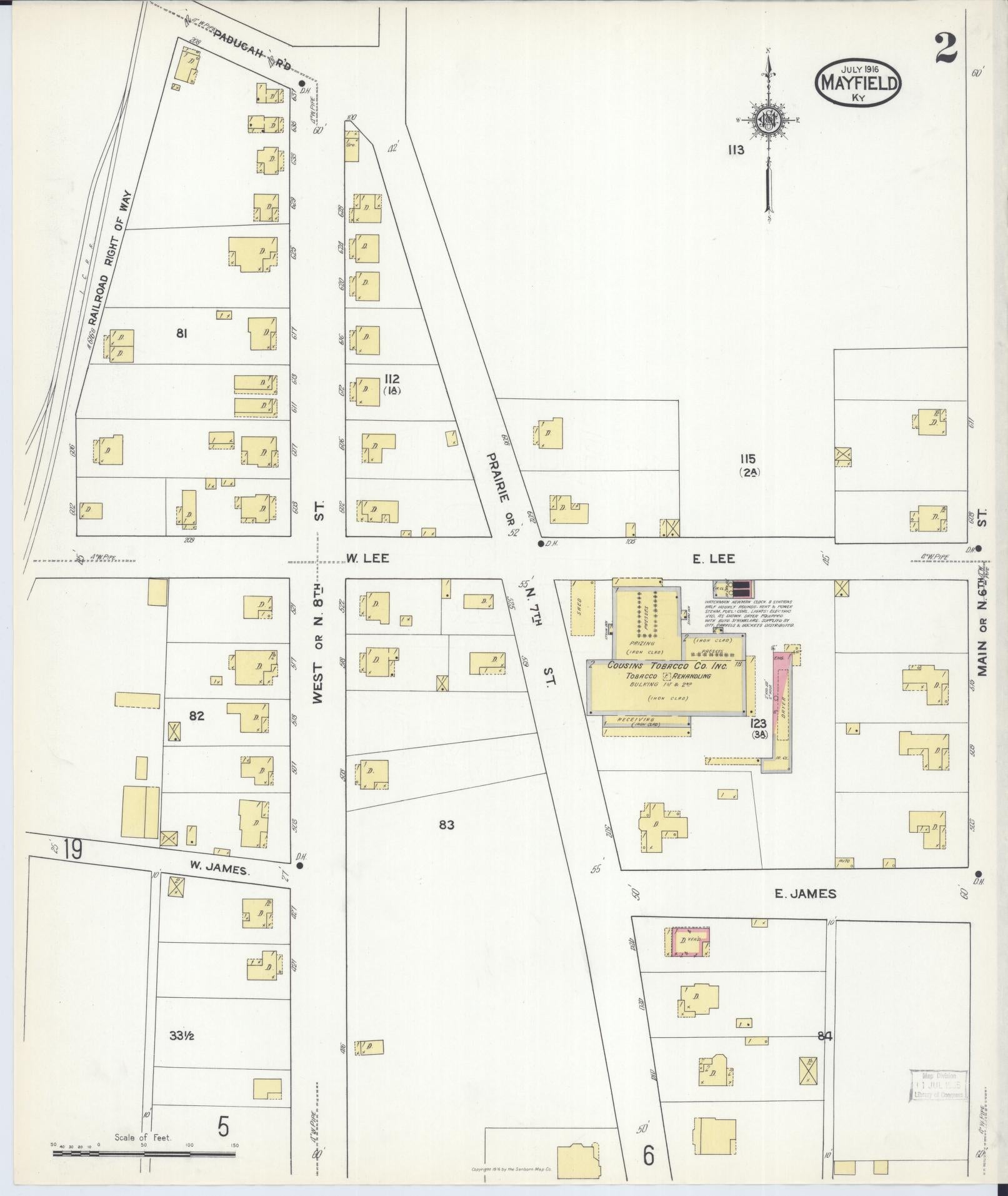 Sanborn Fire Insurance Map from Mayfield, Graves County, Kentucky (1916), Sheet #0002 - Historic Sanborn Fire Insurance Map Print, vintage old map wall art, antique decor, genealogy gift, Kentucky Kentucky map