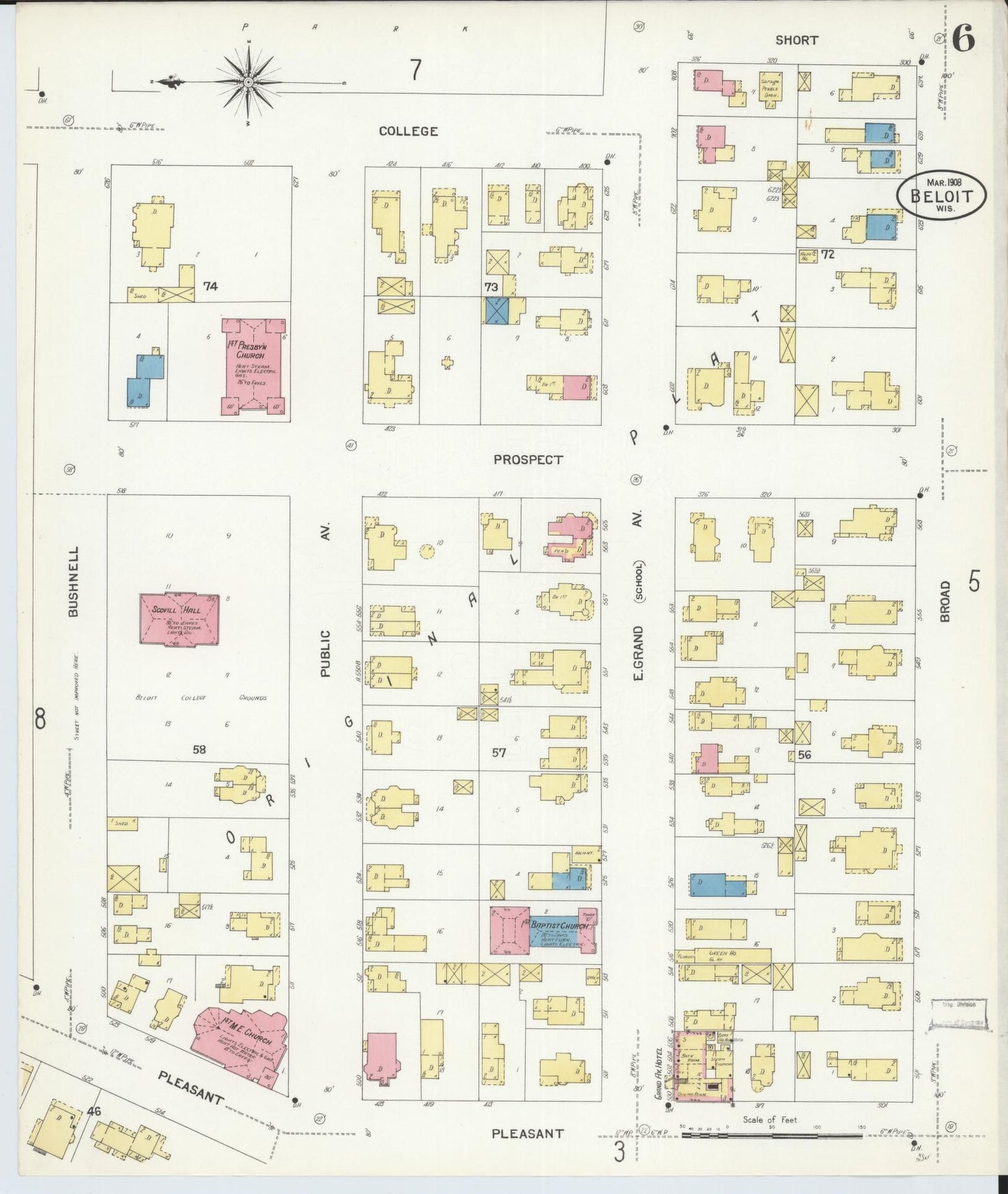 Sanborn Fire Insurance Map from Beloit, Rock County, Wisconsin (1908), Sheet #0006 - Complete Map Set gallery image, historic Sanborn map, vintage wall art, Wisconsin Wisconsin