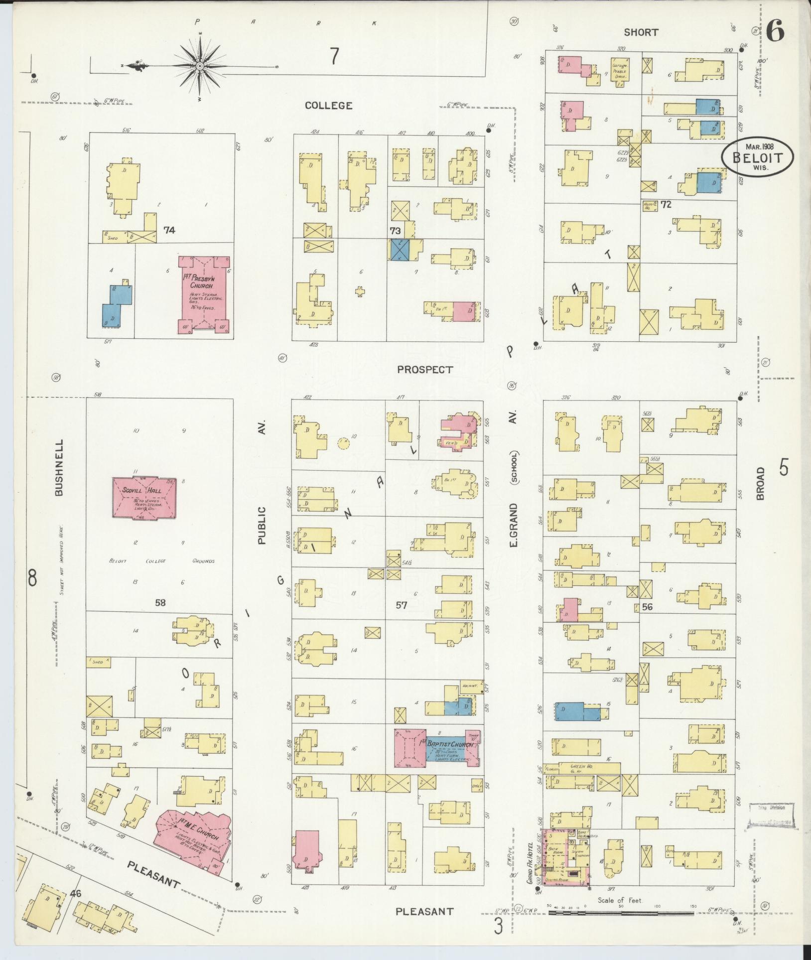 Sanborn Fire Insurance Map from Beloit, Rock County, Wisconsin (1908), Sheet #0006 - Complete Map Set gallery image, historic Sanborn map, vintage wall art, Wisconsin Wisconsin