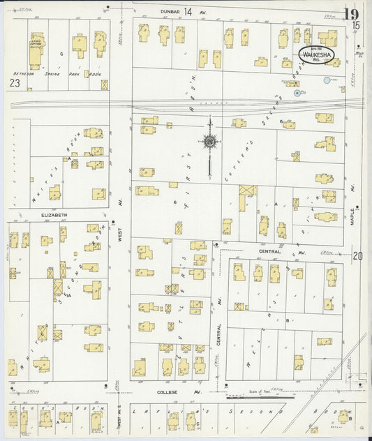 Sanborn Fire Insurance Map from Waukesha, Waukesha County, Wisconsin (1911), Sheet #0019 - Historic Sanborn Fire Insurance Map Print, vintage old map wall art, antique decor, genealogy gift, Wisconsin Wisconsin map