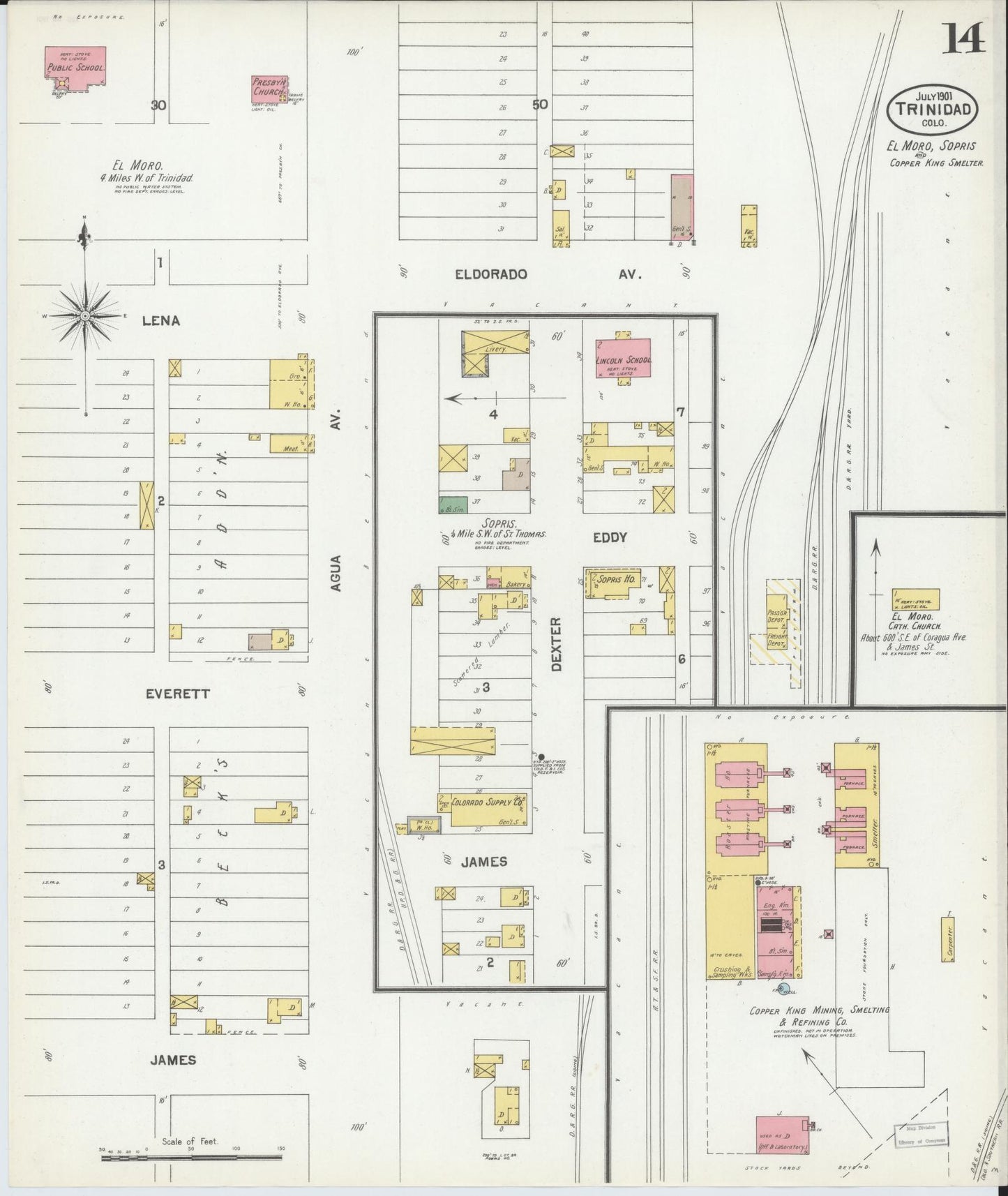 Sanborn Fire Insurance Map from Trinidad, Las Animas County, Colorado (1901), Sheet #0014 - Complete Map Set gallery image, historic Sanborn map, vintage wall art, Colorado Colorado