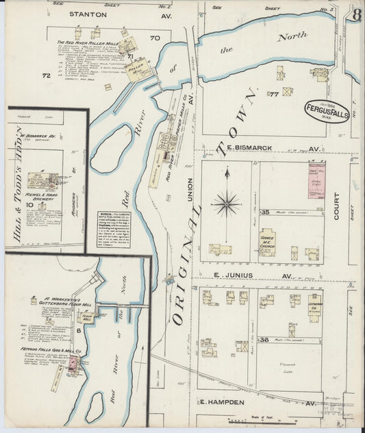 Sanborn Fire Insurance Map from Fergus Falls, Otter Tail County, Minnesota (1884), Sheet #0008 - Historic Sanborn Fire Insurance Map Print, vintage old map wall art, antique decor, genealogy gift, Minnesota Minnesota map