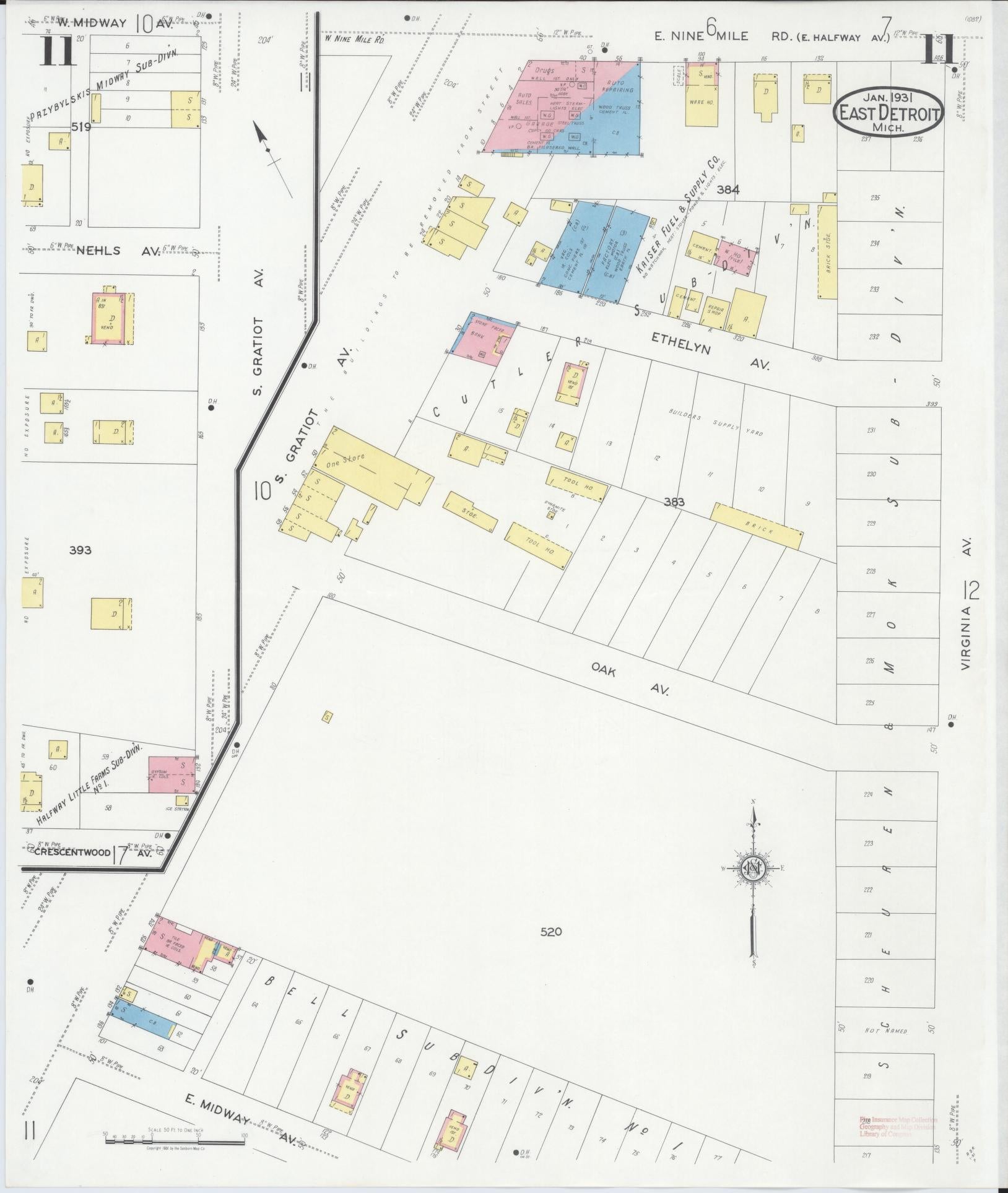Sanborn Fire Insurance Map from East Detroit, Macomb County, Michigan (1931), Sheet #0011 - Historic Sanborn Fire Insurance Map Print, vintage old map wall art, antique decor, genealogy gift, Michigan Michigan map