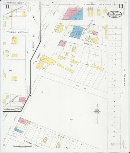 Sanborn Fire Insurance Map from East Detroit, Macomb County, Michigan (1931), Sheet #0011 - Historic Sanborn Fire Insurance Map Print, vintage old map wall art, antique decor, genealogy gift, Michigan Michigan map