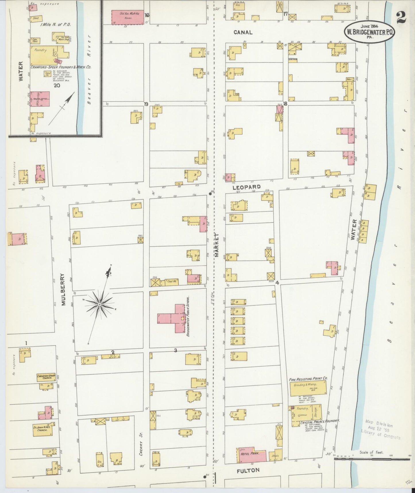 Sanborn Fire Insurance Map from West Bridgewater, Beaver County, Pennsylvania (1904), Sheet #0002 - Complete Map Set gallery image, historic Sanborn map, vintage wall art, Pennsylvania Pennsylvania