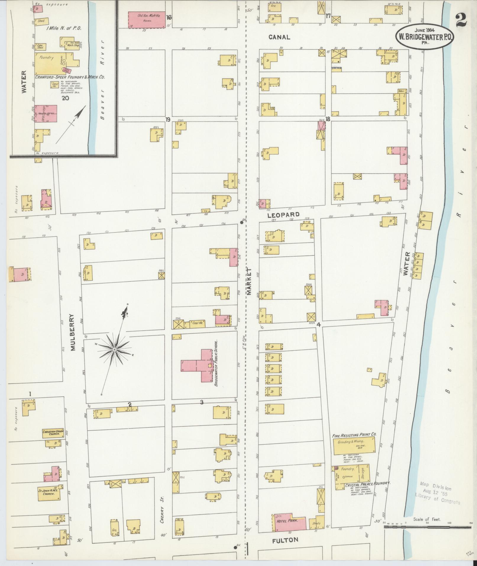 Sanborn Fire Insurance Map from West Bridgewater, Beaver County, Pennsylvania (1904), Sheet #0002 - Complete Map Set gallery image, historic Sanborn map, vintage wall art, Pennsylvania Pennsylvania