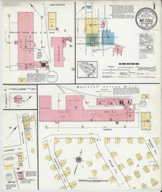 Sanborn Fire Insurance Map from McColl, Marlboro County, South Carolina (1920), Sheet #0001 - Complete Map Set gallery image, historic Sanborn map, vintage wall art, South Carolina South Carolina