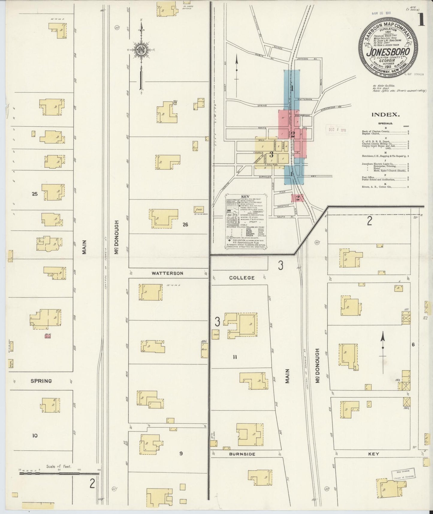Sanborn Fire Insurance Map from Jonesboro, Clayton County, Georgia (1911), Sheet #0001 - Complete Map Set gallery image, historic Sanborn map, vintage wall art, Georgia Georgia