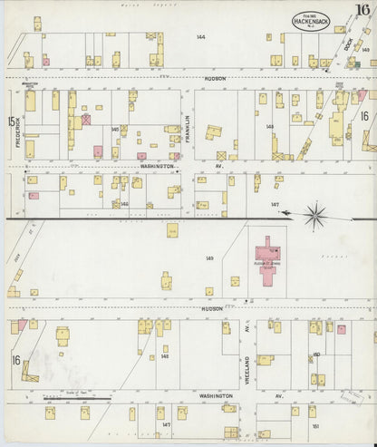 Sanborn Fire Insurance Map from Hackensack, Bergen County, New Jersey (1902), Sheet #0016 - Historic Sanborn Fire Insurance Map Print, vintage old map wall art, antique decor, genealogy gift, New Jersey New Jersey map