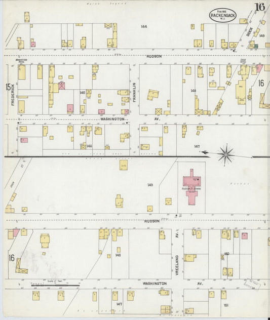 Sanborn Fire Insurance Map from Hackensack, Bergen County, New Jersey (1902), Sheet #0016 - Historic Sanborn Fire Insurance Map Print, vintage old map wall art, antique decor, genealogy gift, New Jersey New Jersey map