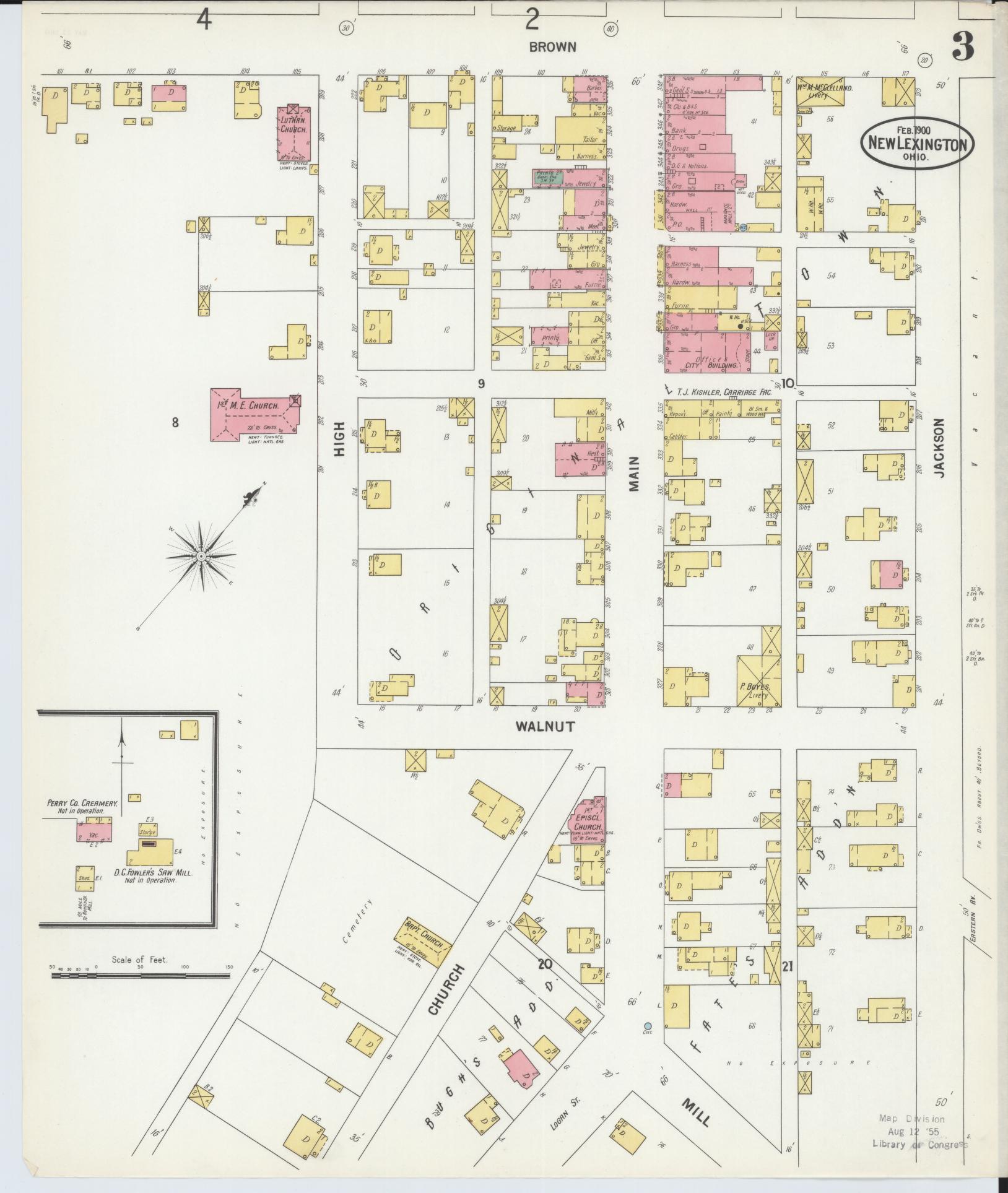 Sanborn Fire Insurance Map from New Lexington, Perry County, Ohio (1900), Sheet #0003 - Historic Sanborn Fire Insurance Map Print, vintage old map wall art, antique decor, genealogy gift, Ohio Ohio map