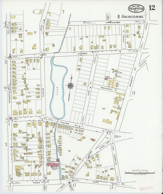 Sanborn Fire Insurance Map from Hempstead, Nassau County, New York (1919), Sheet #0012 - Historic Sanborn Fire Insurance Map Print, vintage old map wall art, antique decor, genealogy gift, New York New York map