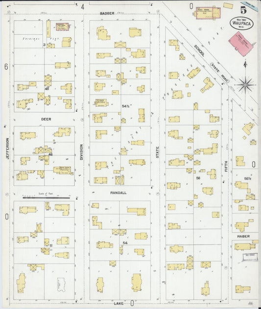 Sanborn Fire Insurance Map from Waupaca, Waupaca County, Wisconsin (1901), Sheet #0005 - Historic Sanborn Fire Insurance Map Print, vintage old map wall art, antique decor, genealogy gift, Wisconsin Wisconsin map