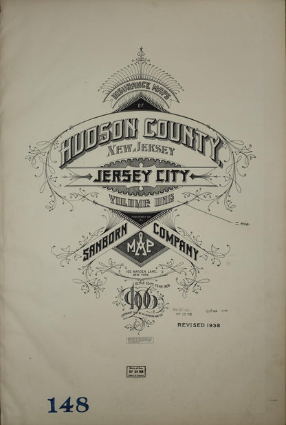 Sanborn Fire Insurance Map from Hudson Co., Hudson County, New Jersey (1938), Sheet #0001 - Complete Map Set gallery image, historic Sanborn map, vintage wall art, New Jersey New Jersey