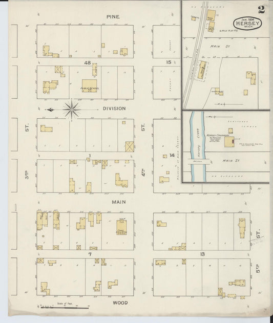 Sanborn Fire Insurance Map from Hersey, Osceola County, Michigan (1894), Sheet #0002 - Historic Sanborn Fire Insurance Map Print, vintage old map wall art, antique decor, genealogy gift, Michigan Michigan map
