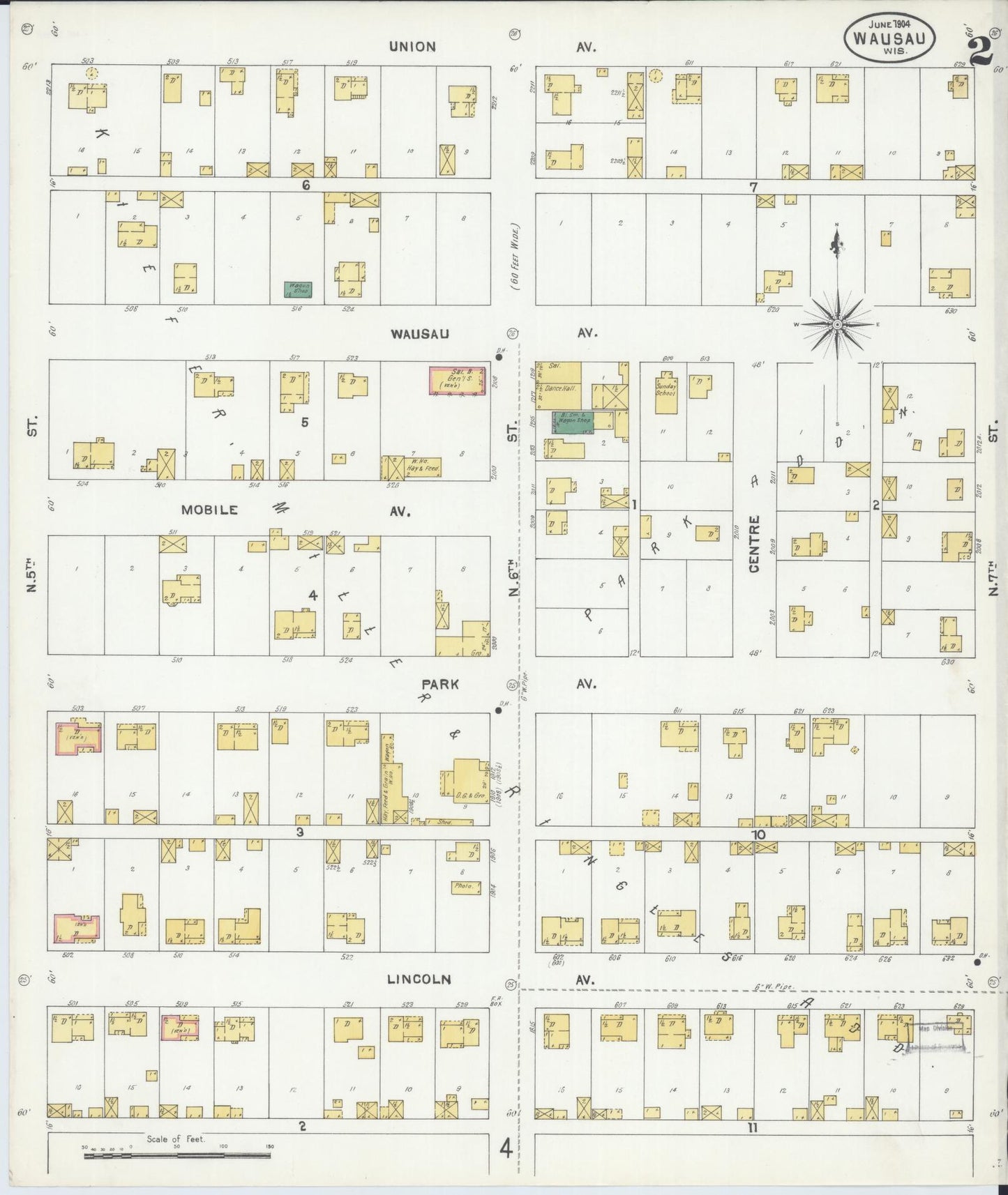 Sanborn Fire Insurance Map from Wausau, Marathon County, Wisconsin (1904), Sheet #0002 - Complete Map Set gallery image, historic Sanborn map, vintage wall art, Wisconsin Wisconsin
