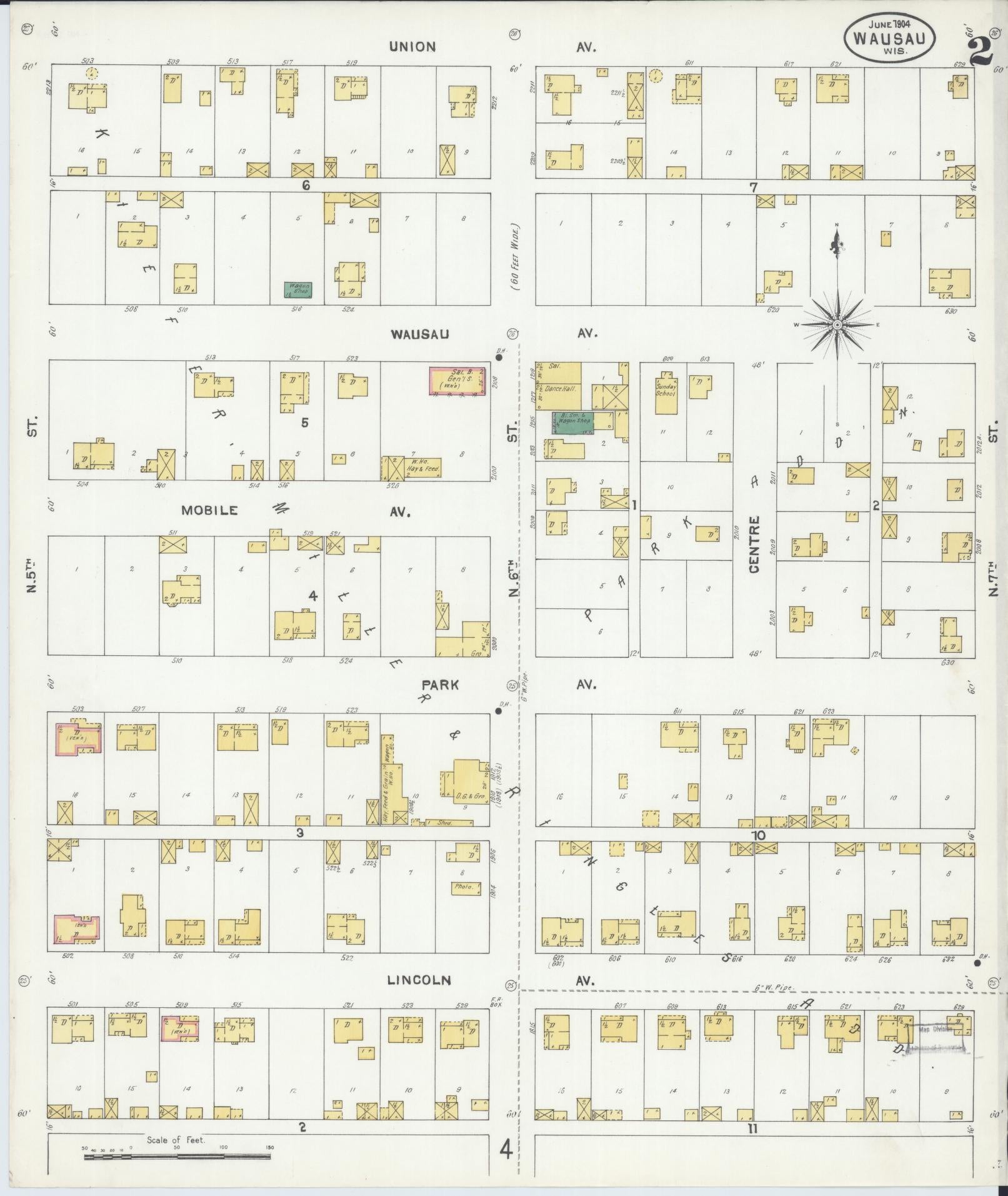 Sanborn Fire Insurance Map from Wausau, Marathon County, Wisconsin (1904), Sheet #0002 - Complete Map Set gallery image, historic Sanborn map, vintage wall art, Wisconsin Wisconsin