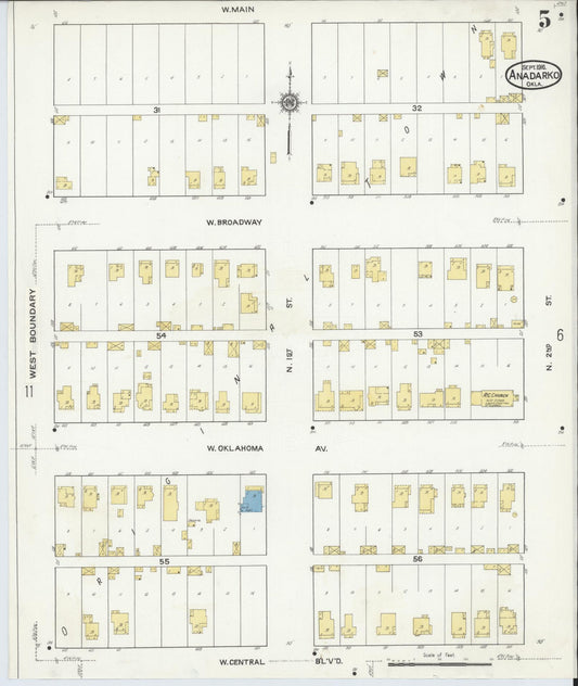 Sanborn Fire Insurance Map from Anadarko, Caddo County, Oklahoma (1916), Sheet #0005 - Historic Sanborn Fire Insurance Map Print, vintage old map wall art, antique decor, genealogy gift, Oklahoma Oklahoma map