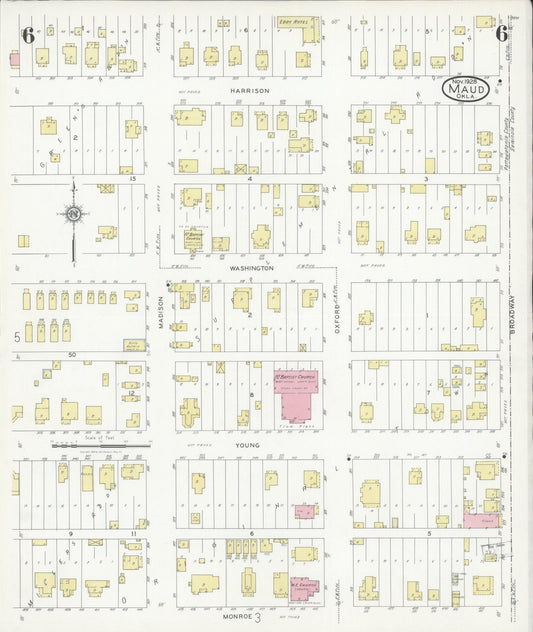 Sanborn Fire Insurance Map from Maud, Pottawatomie County, Oklahoma (1928), Sheet #0006 - Historic Sanborn Fire Insurance Map Print, vintage old map wall art, antique decor, genealogy gift, Oklahoma Oklahoma map