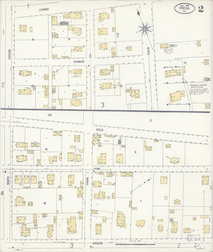 Sanborn Fire Insurance Map from Yreka, Siskiyou County, California (1908), Sheet #0002 - Complete Map Set gallery image, historic Sanborn map, vintage wall art, California California