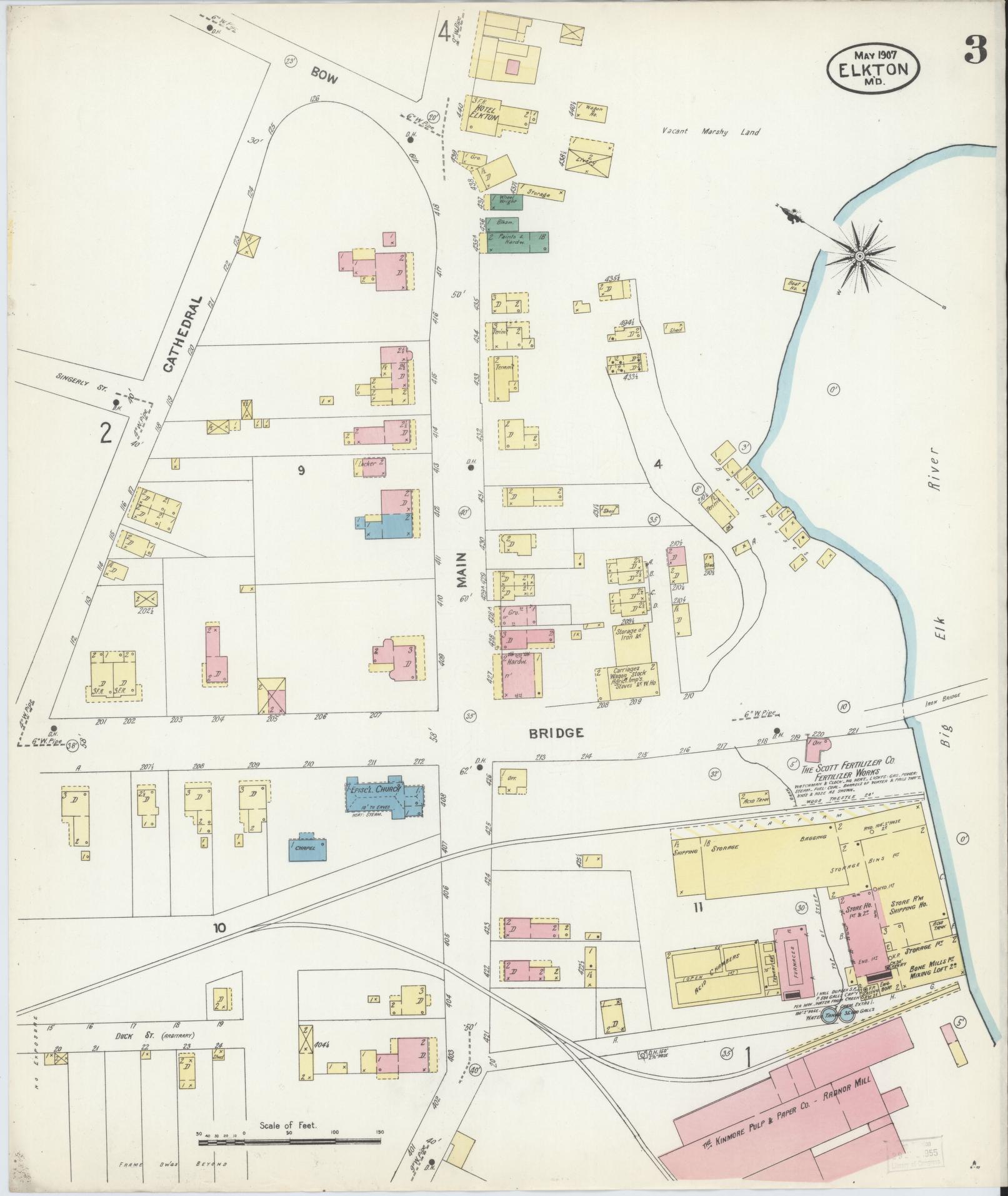 Sanborn Fire Insurance Map from Elkton, Cecil County, Maryland (1907), Sheet #0003 - Complete Map Set gallery image, historic Sanborn map, vintage wall art, Maryland Maryland