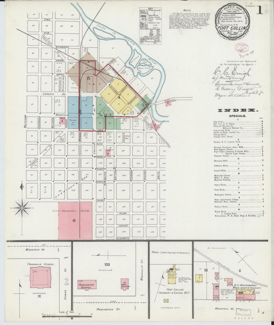 Sanborn Fire Insurance Map from Fort Collins, Larimer County, Colorado (1895), Sheet #0001 - Complete Map Set gallery image, historic Sanborn map, vintage wall art, Colorado Colorado