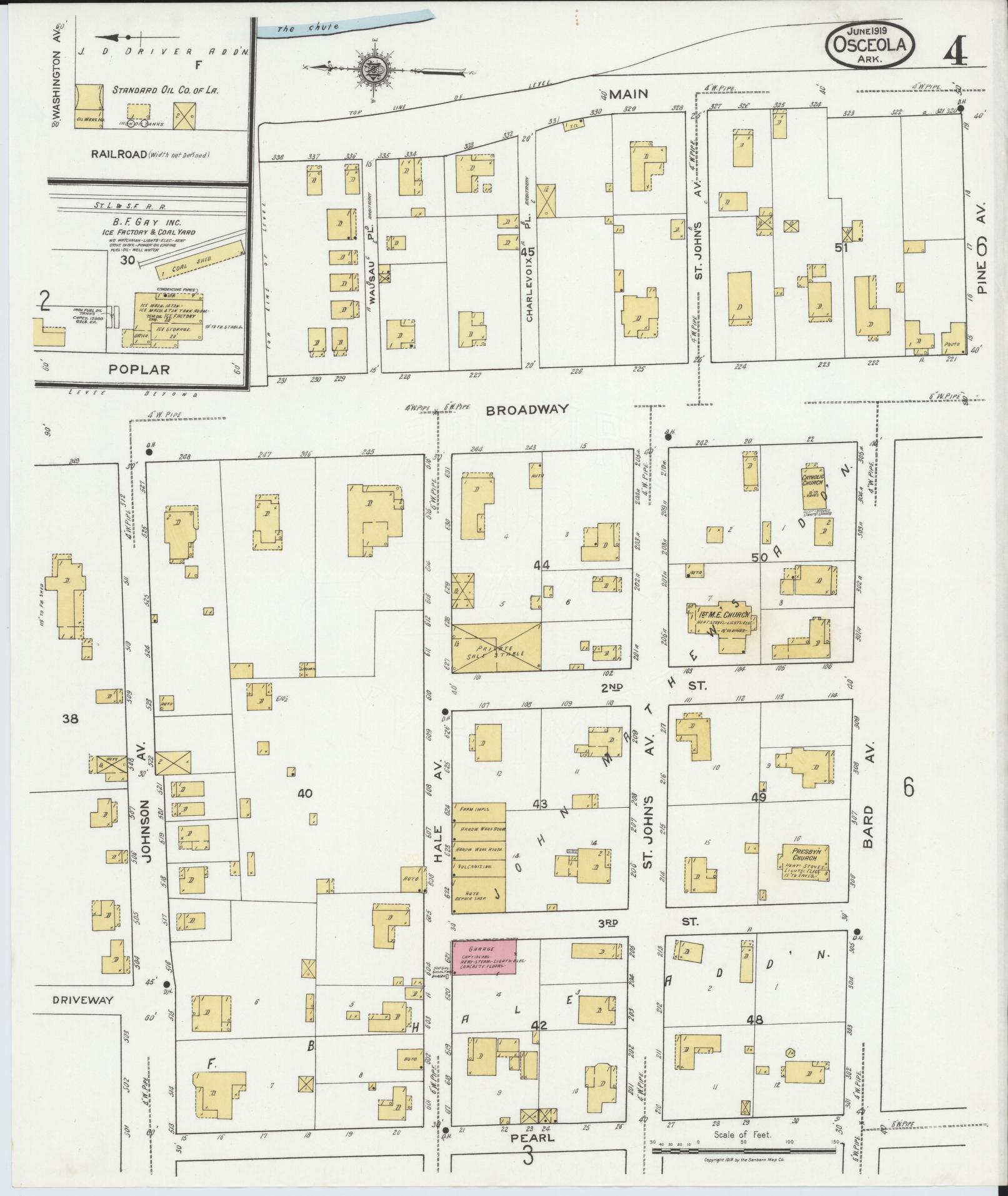 Sanborn Fire Insurance Map from Osceola, Mississippi County, Arkansas (1919), Sheet #0004 - Complete Map Set gallery image, historic Sanborn map, vintage wall art, Osceola Mississippi