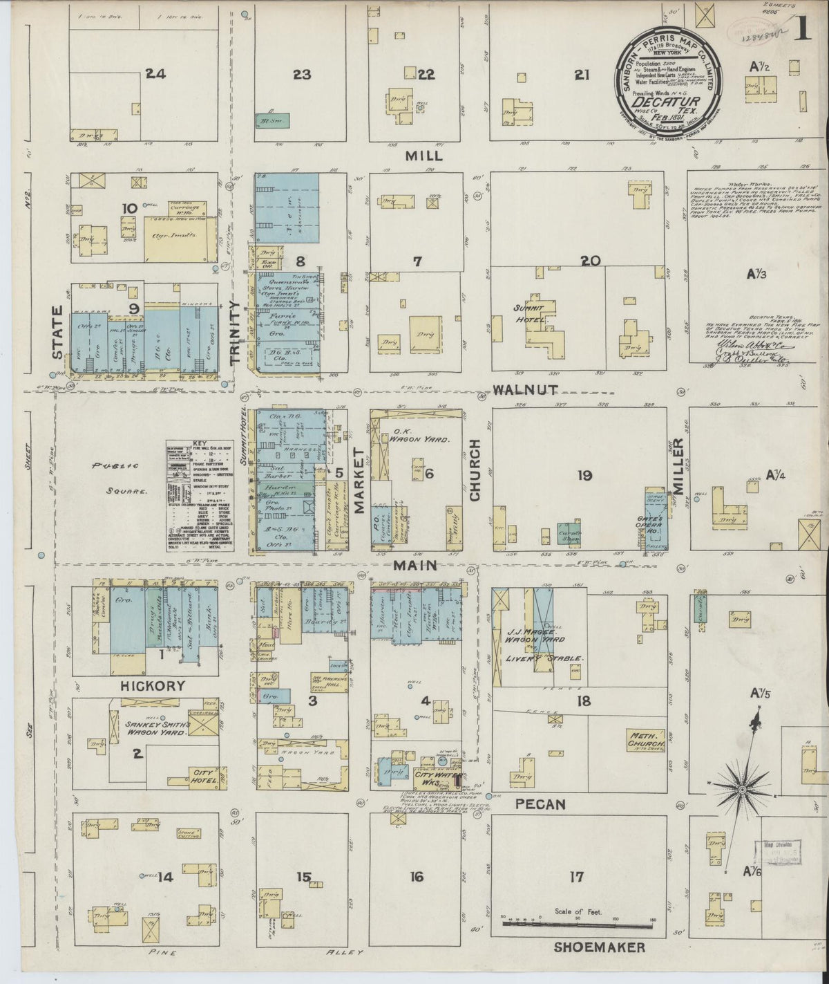 Sanborn Fire Insurance Map from Decatur, Wise County, Texas (1891), Sheet #0001 - Historic Sanborn Fire Insurance Map Print, vintage old map wall art, antique decor, genealogy gift, Texas Texas map