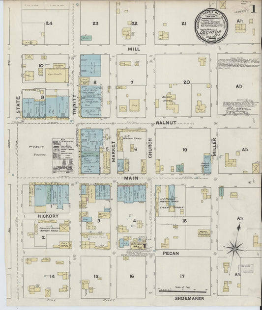 Sanborn Fire Insurance Map from Decatur, Wise County, Texas (1891), Sheet #0001 - Historic Sanborn Fire Insurance Map Print, vintage old map wall art, antique decor, genealogy gift, Texas Texas map
