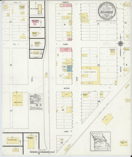 Sanborn Fire Insurance Map from Richards, Vernon County, Missouri (1913), Sheet #0001 - Historic Sanborn Fire Insurance Map Print, vintage old map wall art, antique decor, genealogy gift, Missouri Missouri map