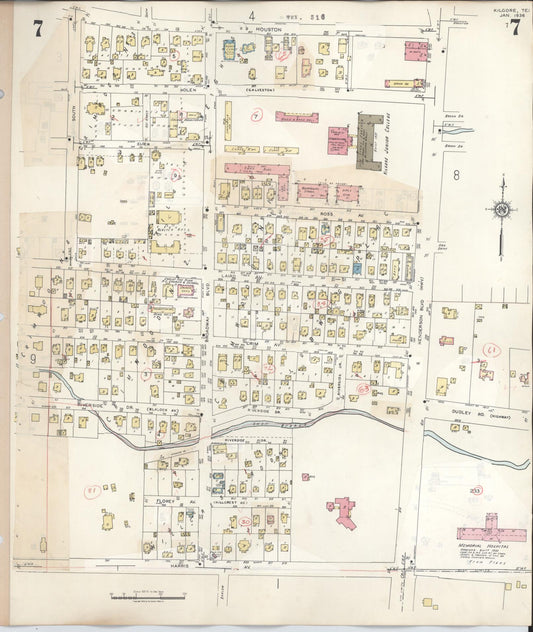 Sanborn Fire Insurance Map from Kilgore, Gregg County, Texas (1950), Sheet #0007 - Historic Sanborn Fire Insurance Map Print, vintage old map wall art, antique decor, genealogy gift, Texas Texas map
