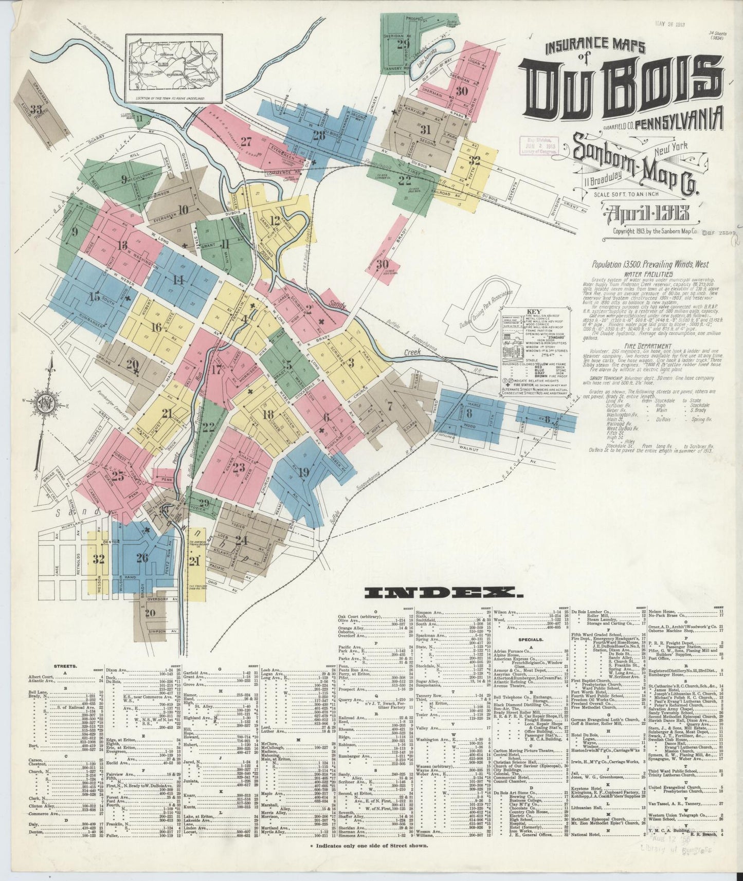 Sanborn Fire Insurance Map from Du Bois, Clearfield County, Pennsylvania. (1913) – Historic Sanborn Fire Insurance Map Print