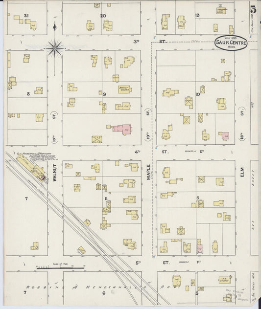 Sanborn Fire Insurance Map from Sauk Centre, Stearns County, Minnesota (1890), Sheet #0005 - Historic Sanborn Fire Insurance Map Print, vintage old map wall art, antique decor, genealogy gift, Minnesota Minnesota map