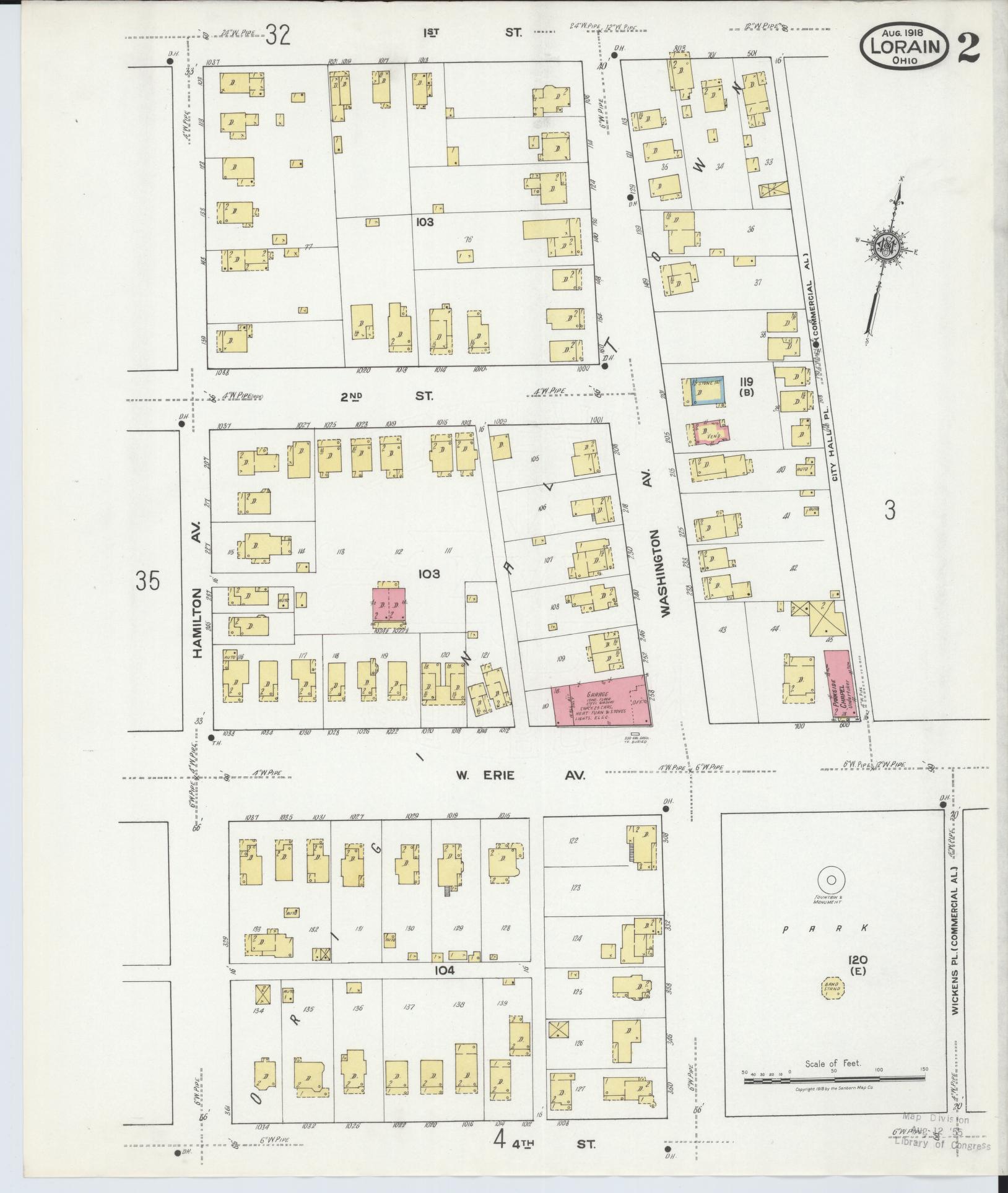 Sanborn Fire Insurance Map from Lorain, Lorain County, Ohio (1918), Sheet #0002 - Historic Sanborn Fire Insurance Map Print, vintage old map wall art, antique decor, genealogy gift, Ohio Ohio map