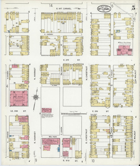 Sanborn Fire Insurance Map from Mount Carmel, Northumberland County, Pennsylvania (1920), Sheet #0005 - Historic Sanborn Fire Insurance Map Print, vintage old map wall art, antique decor, genealogy gift, Pennsylvania Pennsylvania map