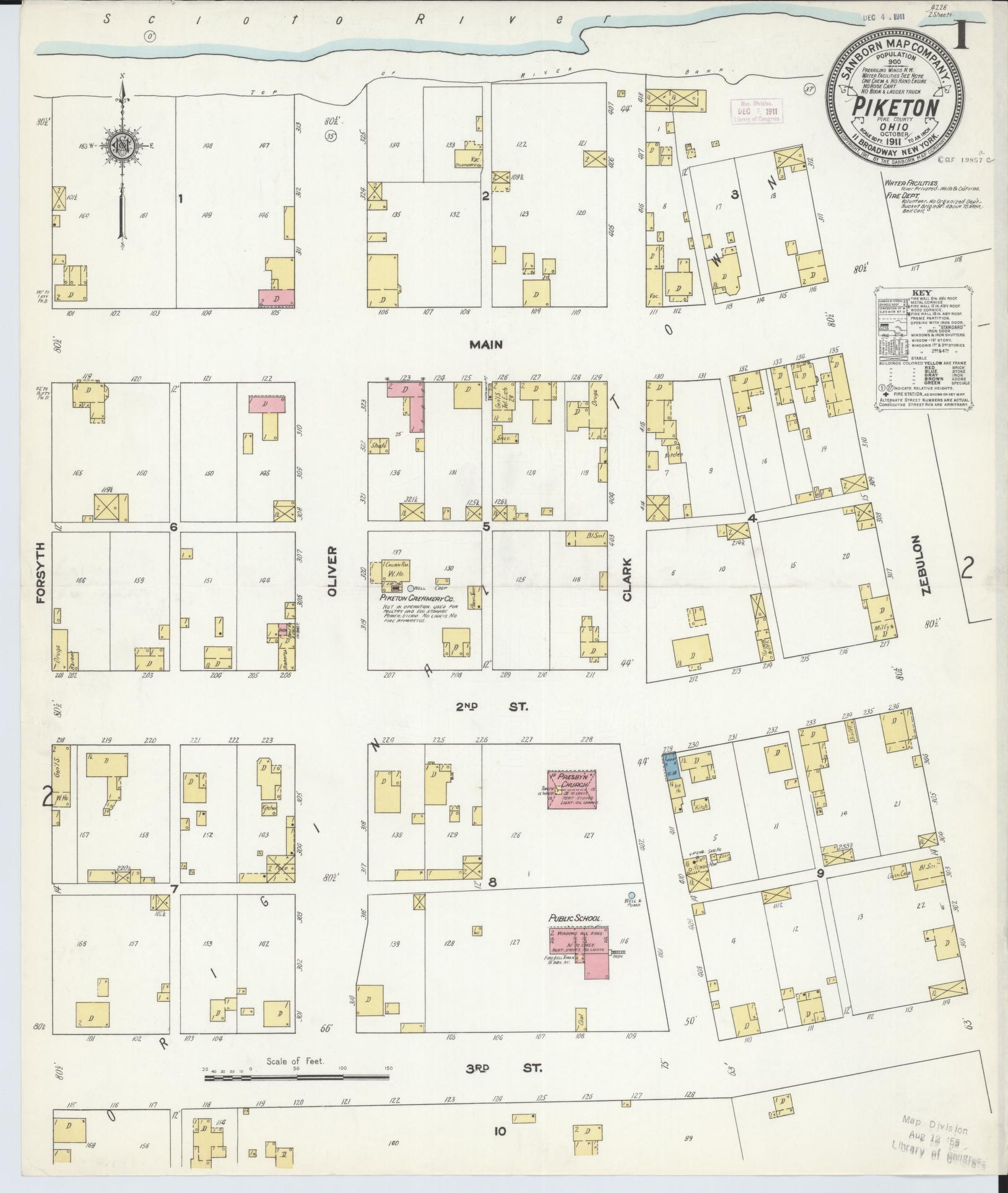 Sanborn Fire Insurance Map from Piketon, Pike County, Ohio (1911), Sheet #0001 - Complete Map Set gallery image, historic Sanborn map, vintage wall art, Ohio Ohio