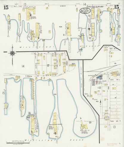 Sanborn Fire Insurance Map from Biloxi, Harrison County, Mississippi (1925), Sheet #0015 - Complete Map Set gallery image, historic Sanborn map, vintage wall art, Mississippi Mississippi