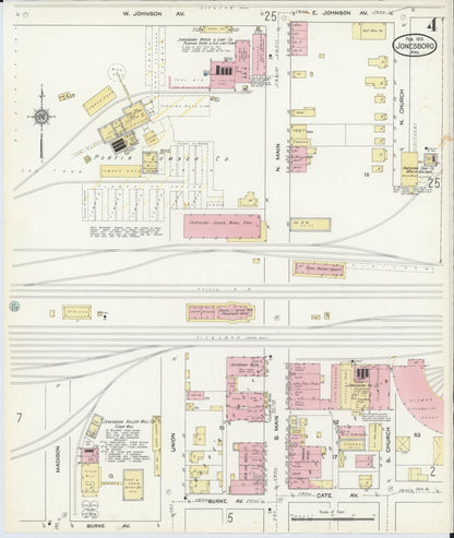 Sanborn Fire Insurance Map from Jonesboro, Craighead County, Arkansas (1913), Sheet #0004 - Complete Map Set gallery image, historic Sanborn map, vintage wall art, Arkansas Arkansas
